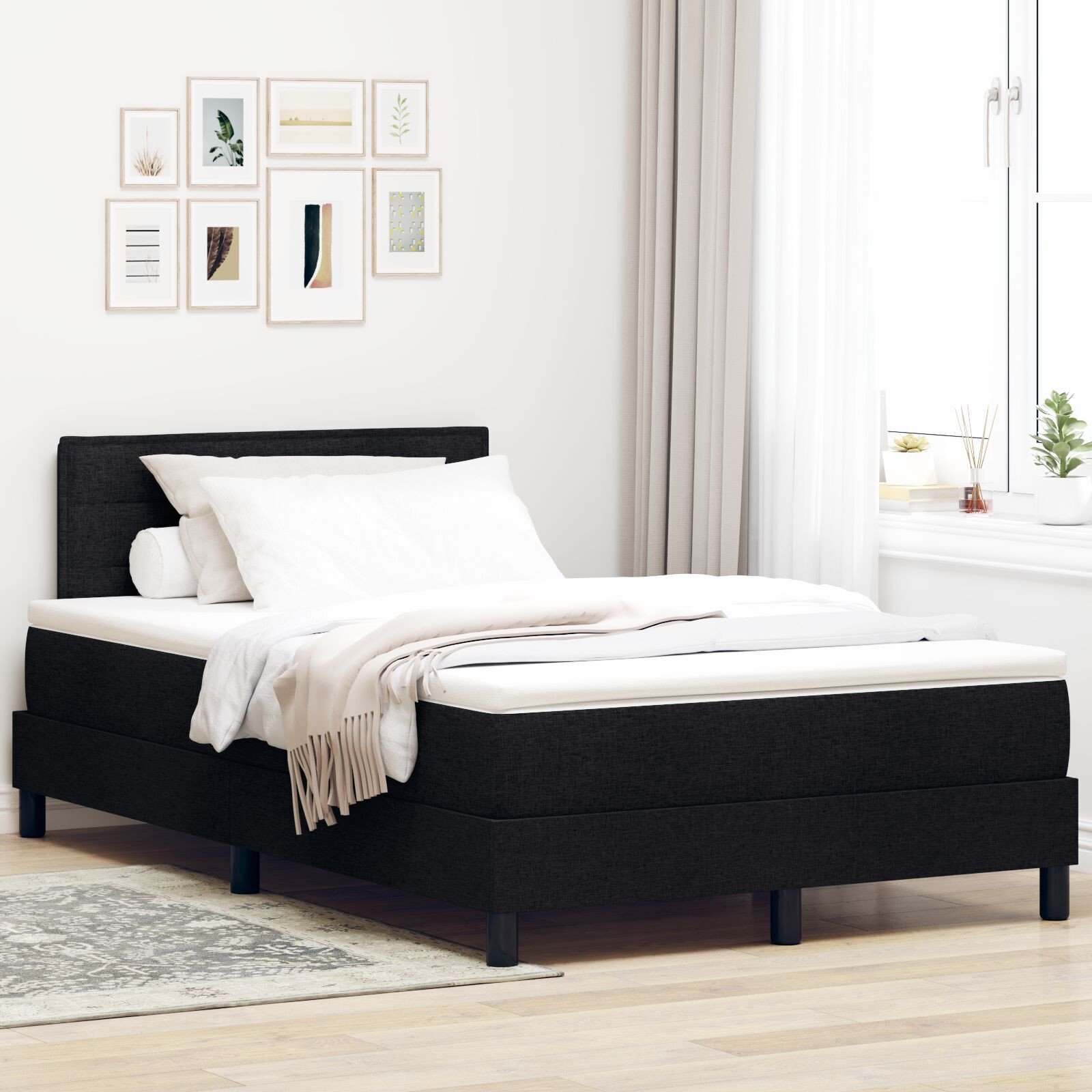 vidaXL Łóżko Box Spring z materacem czarne 120x200 cm tkanina