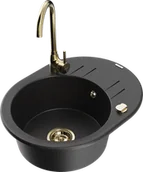 Zlewozmywaki z baterią - Mexen Kevin zlewozmywak granitowy 1-komorowy z ociekaczem i baterią kuchenną Telma, czarny/srebrny metalik - 6517-73-670200-50 - miniaturka - grafika 1