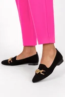 Półbuty damskie - Czarne lordsy skórzane damskie ze złotą ozdobą PRODUKT POLSKI Casu 3038-NO - miniaturka - grafika 1