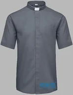 Szaty liturgiczne - Koszula kapłańska z koloratką, krótki rękaw ciemnoszara - miniaturka - grafika 1