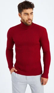 Leif Nelson sweter męski z golfem z cienkiej dzianiny LN-2115, czerwone wino / XL - Swetry męskie - miniaturka - grafika 1