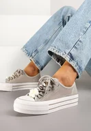 Trampki damskie - Jasnoszare Ażurowe Trampki na Grubej Podeszwie z Ozdobami 3D Onivetta - miniaturka - grafika 1