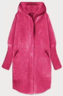 DŁUGA WEŁNIANA NARZUTKA ALPAKA Z KAPTUREM RÓŻOWA (908) - MADE IN ITALY - Marynarki i żakiety damskie - miniaturka - grafika 1