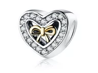 Charmsy - Valerio.pl Rodowany srebrny charms serce dar miłości heart kokarda cyrkonie srebro 925 QS0667 QS0667 - miniaturka - grafika 1