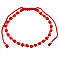 Bransoletki - Złota bransoletka 585 na czerwonym sznurku kosteczki ze złotymi kuleczkami - miniaturka - grafika 1