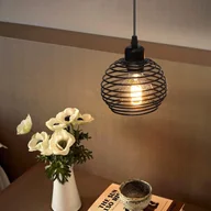 Lampy sufitowe - NETTLIFE Lampa wisząca E27, czarna, średnica 15 cm, metalowa, w stylu vintage, ze sprężyną, z wtyczką i przełącznikiem retro, do salonu i kuchni - miniaturka - grafika 1