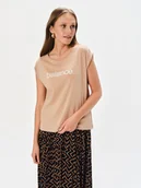 Koszulki i topy damskie - T-shirt beżowy z napisem - miniaturka - grafika 1