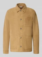 Kurtki męskie - Kurtka skórzana z listwą guzikową i naszywanymi kieszeniami - miniaturka - grafika 1