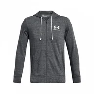 Bluzy sportowe męskie - Męska bluza dresowa rozpinana z kapturem Under Armour UA Rival Terry LC FZ - szara - UNDER ARMOUR - miniaturka - grafika 1