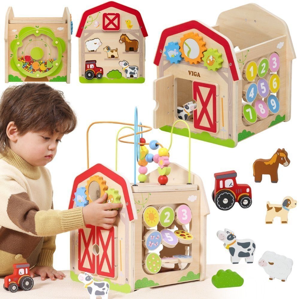 Viga Toys VIGA Drewniana Farma 7w1 - Kostka Edukacyjna