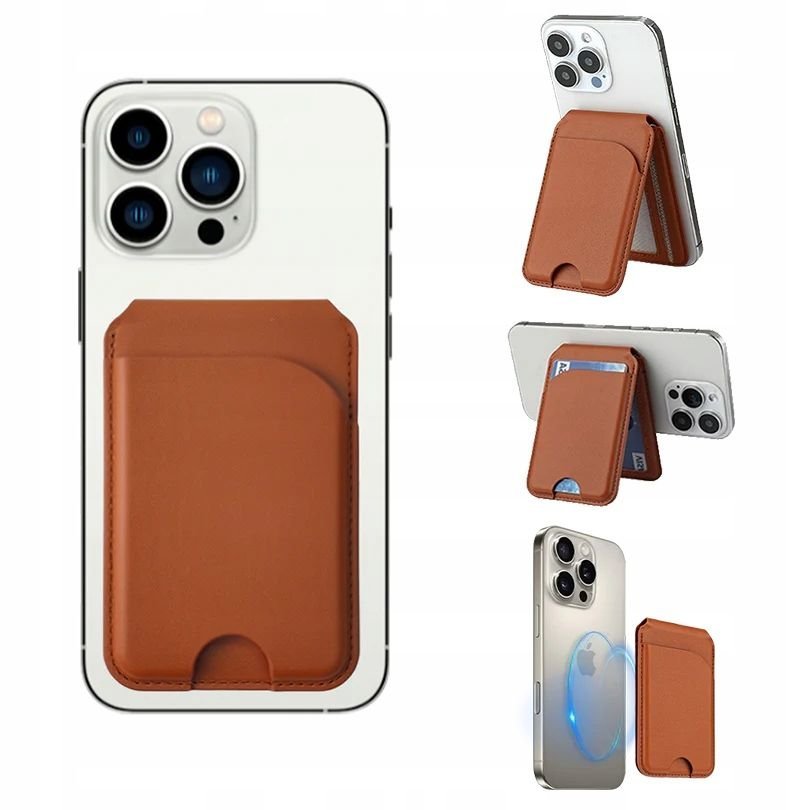 Magnetyczny Portfel Magsafe Do Telefonu Na 4 Karty Blokada Rfid + Podstawka / Magwallet Secure Brązowy