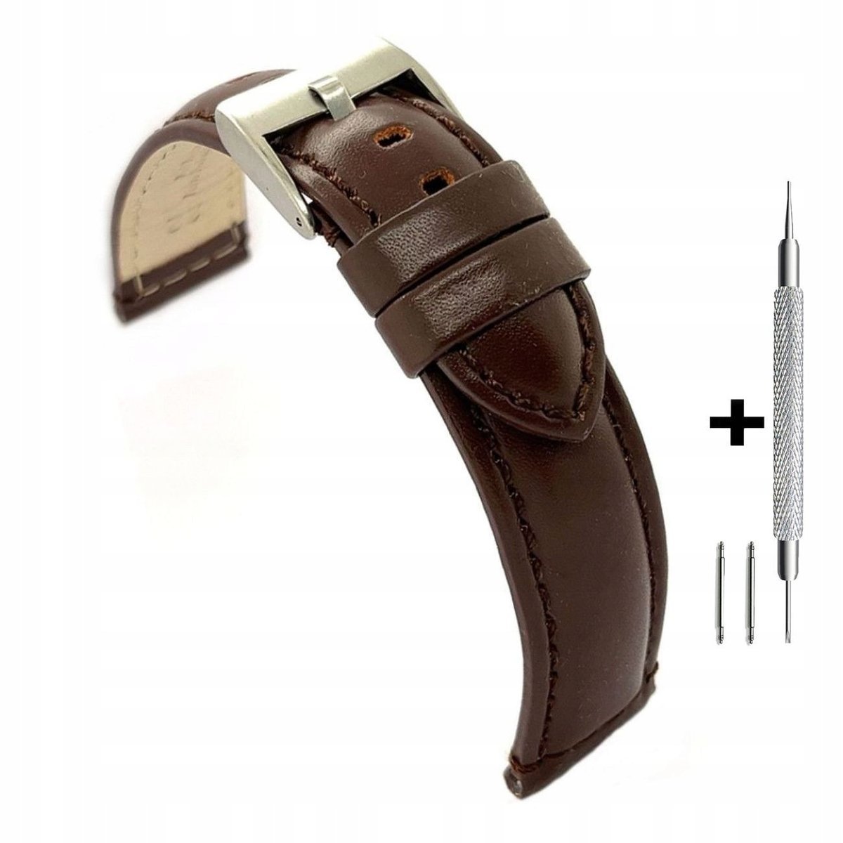 Brązowy pasek 24 mm skórzany DILOY 363.24.2 + dwa teleskopy i narzędzie