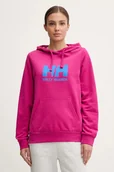 Bluzy damskie - Helly Hansen bluza bawełniana HH LOGO 2.0 damska kolor różowy z kapturem z nadrukiem 34460 - miniaturka - grafika 1