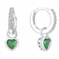 Biżuteria dla dzieci - SREBRNE KOLCZYKI SERCA WISZĄCE ZIELONE SREBRO 925 - miniaturka - grafika 1