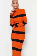 Sukienki - Trendyol FeMan Bodycon Sukienka z dzianiny o dopasowanym kroju, Pomarańczowy, S, pomarańczowy, S - miniaturka - grafika 1