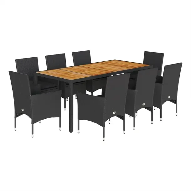 Zestaw mebli ogrodowych czarny, stół 190x90x75 cm, krzesło 53x61x83 cm