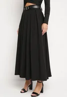 Spódnice - Czarna Spódnica o Rozkloszowanym Plisowanym Fasonie z Paskiem z Klamrą Aferna - miniaturka - grafika 1
