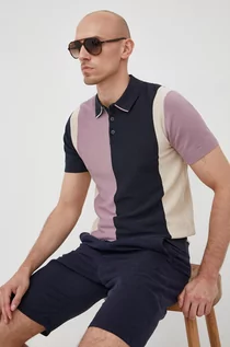 Koszulki męskie - Selected Homme polo bawełniane kolor różowy wzorzysty - grafika 1