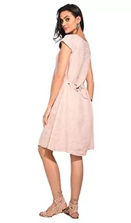 Sukienki - Bonateks damska sukienka 100% lniana wyprodukowana we Włoszech, długa sukienka z falbanką i okrągłym dekoltem, składana z przodu, biała, rozmiar: M, biały, M - grafika 1