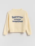 Swetry dla dziewczynek - Reserved - Sweter z napisem - złamana biel - miniaturka - grafika 1