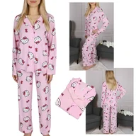 Piżamy damskie - Hello Kitty Damska, różowa piżama z długim rękawem, szerokie nogawki, zapinana na guziki XL - miniaturka - grafika 1