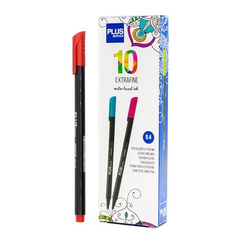 Plus Office 10 cienkich pisaków 0,4 mm, idealne do pisania, malowania i rysowania, długopisów szkolnych z cienką końcówką, kolorowy tusz na bazie wody (czerwony)