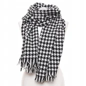 Apaszki i szaliki damskie - Czarno Biały SZAL DAMSKI w Kratę Duży Stylowy Modny na Jesień MORAJ - miniaturka - grafika 1