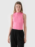 Koszulki i topy damskie - 4F Top slim z prążkowanej dzianiny damski - różowy XS - miniaturka - grafika 1