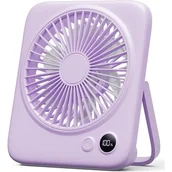 Wentylatory - Mały wentylator stołowy, przenośny, lekki i cichy, akumulatorowy, 4 prędkości, składany o 180°, fioletowy - miniaturka - grafika 1
