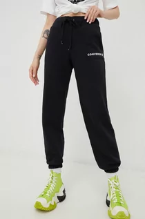 Spodnie damskie - Converse spodnie dresowe damskie kolor czarny gładkie - grafika 1