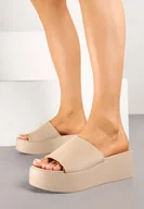 Klapki i japonki damskie - Beżowe Klasyczne Klapki na Platformie i Koturnie Retellin - miniaturka - grafika 1