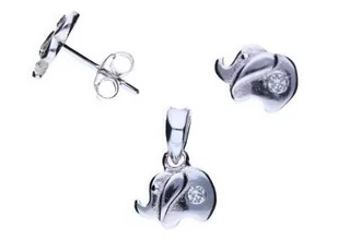 Lovrin Srebrny komplet 925 słoniki z cyrkoniami 1,78g ALCYR0505SETW - Zestawy biżuterii dla kobiet - miniaturka - grafika 1