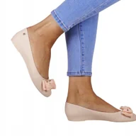 Baleriny - BEŻOWE BALERINY BUTY Z GUMY MELISKI GUMOWE DO WODY Z KOKARDKĄ MIĘKKIE - miniaturka - grafika 1