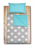 Pościel dla dzieci - Pościel dziecięca 100x135 Duale Baby szara w gwiazdy + turkus z plecaczkiem - miniaturka - grafika 1