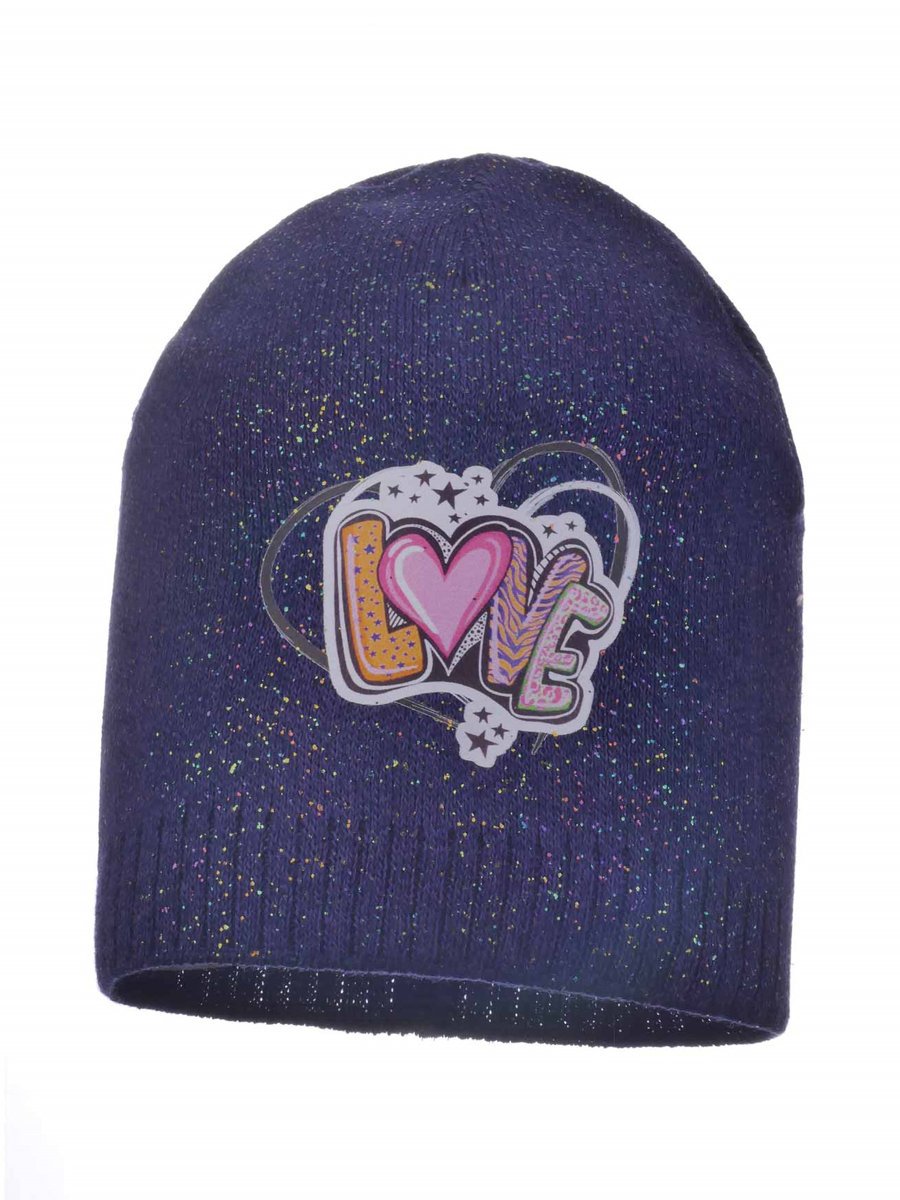 Dziewczęca czapka z sercem i napisem love granatowa Ambra r.44/46
