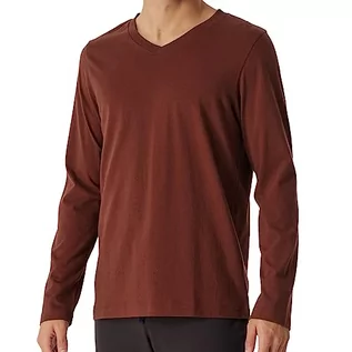 Koszulki męskie - Schiesser Męska koszulka do spania z długim rękawem z dekoltem w serek + relaksacyjny top piżamowy, terakota, 54, Terracotta, 54 - grafika 1