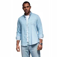 Koszule męskie - Wzorzysta koszula męska z kieszonką jasnoniebieska OM-SHDS-0179 V1 roz. L - miniaturka - grafika 1