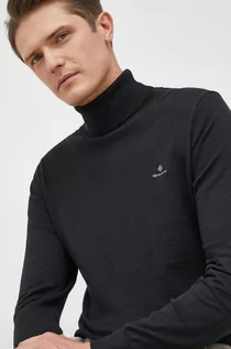 Swetry męskie - Gant sweter z domieszką wełny kolor czarny z golferm - grafika 1