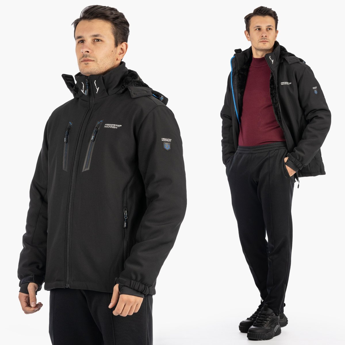 Kurtka Męska Ocieplana Softshell Zimowa Pianka Czarna Freestep XL Czarny