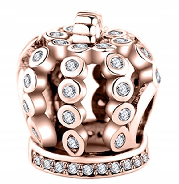 Charms Korona w Cyrkoniach różowe złoto 925