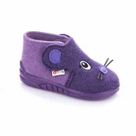 Buty dla dziewczynek - Kapcie dziecięce z myszką wełniane fioletowe - miniaturka - grafika 1