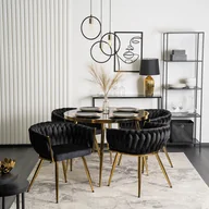 Krzesła - Zestaw 4x Krzesło Tapicerowane Plecione do Salonu CAPRI Czarne Welurowe Nowoczesne Glamour - miniaturka - grafika 1