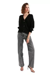 Trendyol Damski kardigan z dzianiny oversize z dekoltem w serek, Czarny, L - Swetry damskie - miniaturka - grafika 1