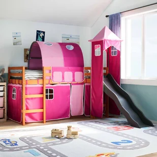 vidaXL vidaXL Dziecięce łóżko na antresoli, z wieżą, różowe, 90x190 cm - Łóżka dla dzieci i młodzieży - miniaturka - grafika 1