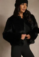 Kurtki damskie - Czarna Kurtka Futerko o Prostym Fasonie z Okrągłym Dekoltem Iddane - miniaturka - grafika 1