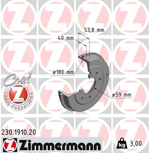 ZIMMERMANN Bęben hamulcowy ZIMMERMANN 230.1910.20 7750119 230.1910.20 - Bębny hamulcowe - miniaturka - grafika 1