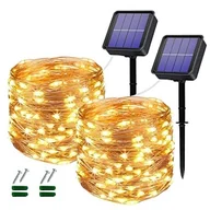 Oświetlenie świąteczne - Solarne Lampy Ogrodowe, 2 X 120 Led Ogrodowe Światła Słoneczne Wodoodporne Zewnętrzne Solarne Łańcuchy Świetlne Do Ogrodu, Na Patio, Imprezę, Ślub, .. - miniaturka - grafika 1