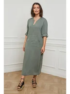 Sukienki - Curvy Lady Lniana sukienka w kolorze khaki - miniaturka - grafika 1