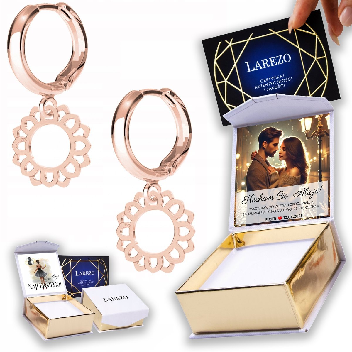 Kolczyki Pozłacane 925 Blaszki Rozety Kwiaty Rozetka z Kwiatami NADRUK