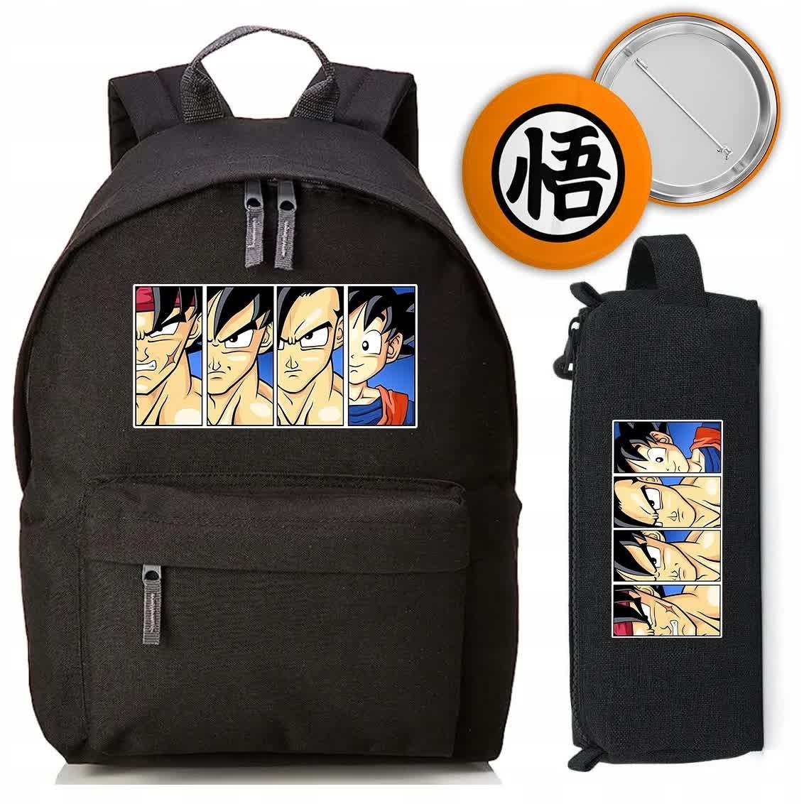 Zestaw do Szkoły Czarny Plecak + Piórnik + Pin Anime Dragon Ball Wzory